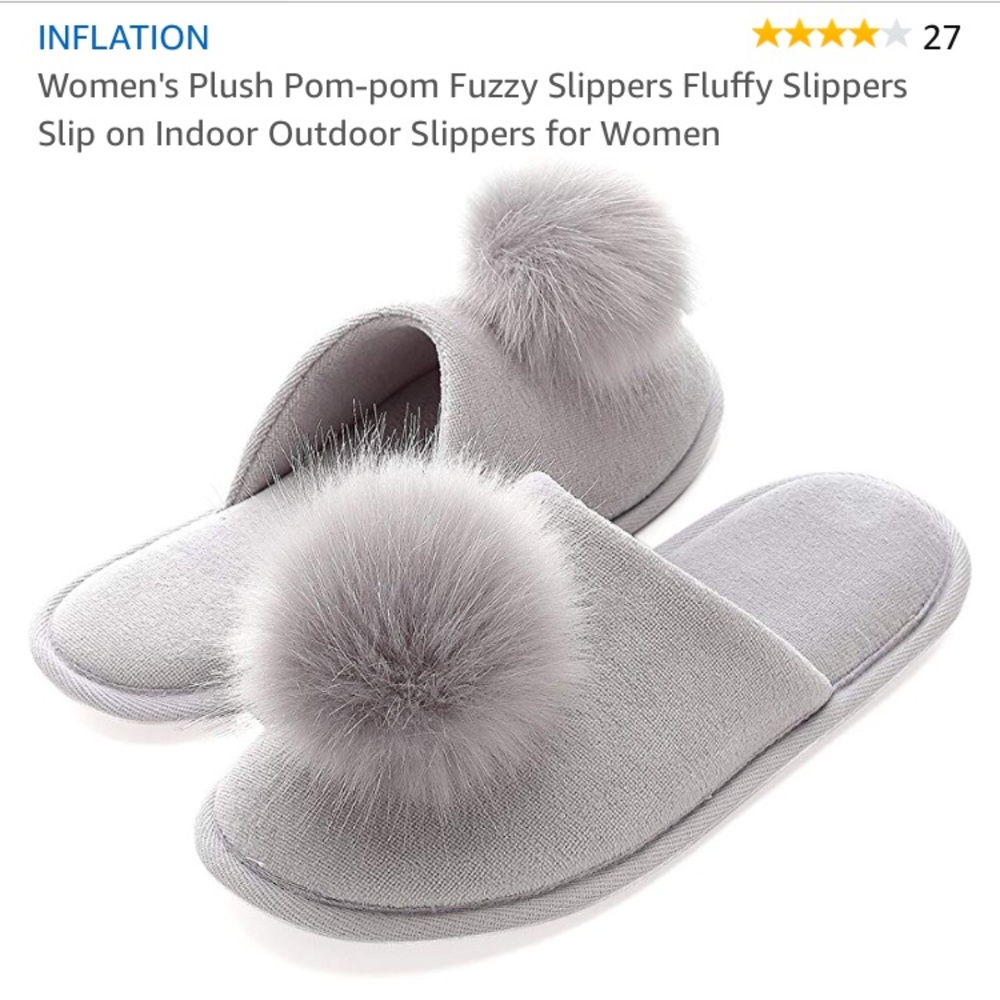 NEW Inflation Grey Pom Pom Slippers
